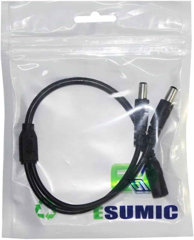ESUMIC 1 2 DC Power Female to Male Splitter Adapter Cable for LED Strip Light
