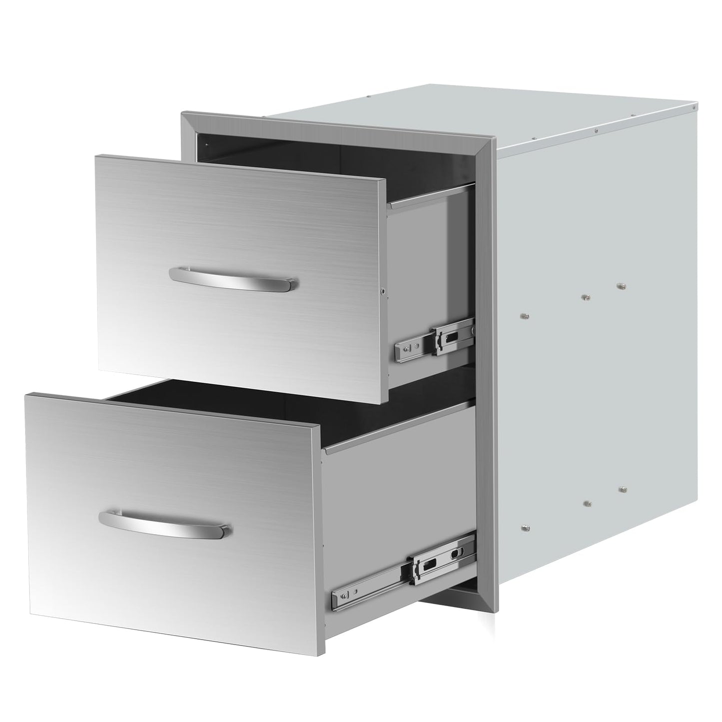 KODOM 18" W x 23" H x 23" D Outdoor Kitchen Double Drawers Stainless Steel Flush Mount BBQ with Handles Access BBQ Island for Outdoor Kitchens or Patio Grill Station