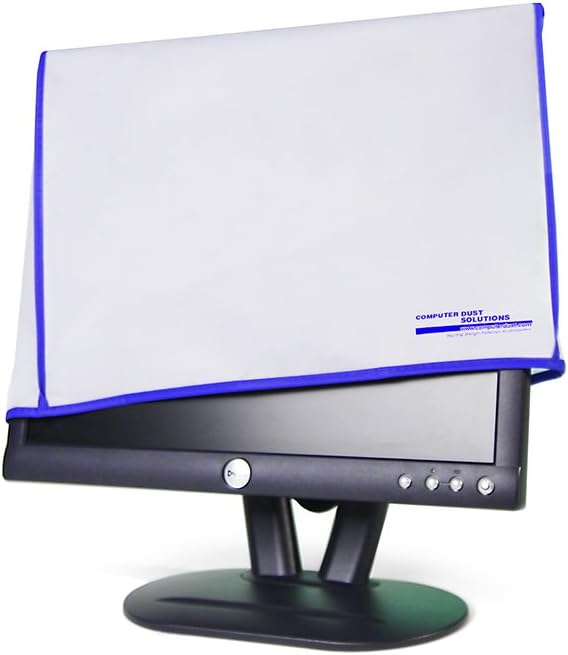(22W x16H x3D) Computer Monitor dust Cover for Flat Panel LCD-Silky Smooth Anti-Static Vinyl with Blue Trim