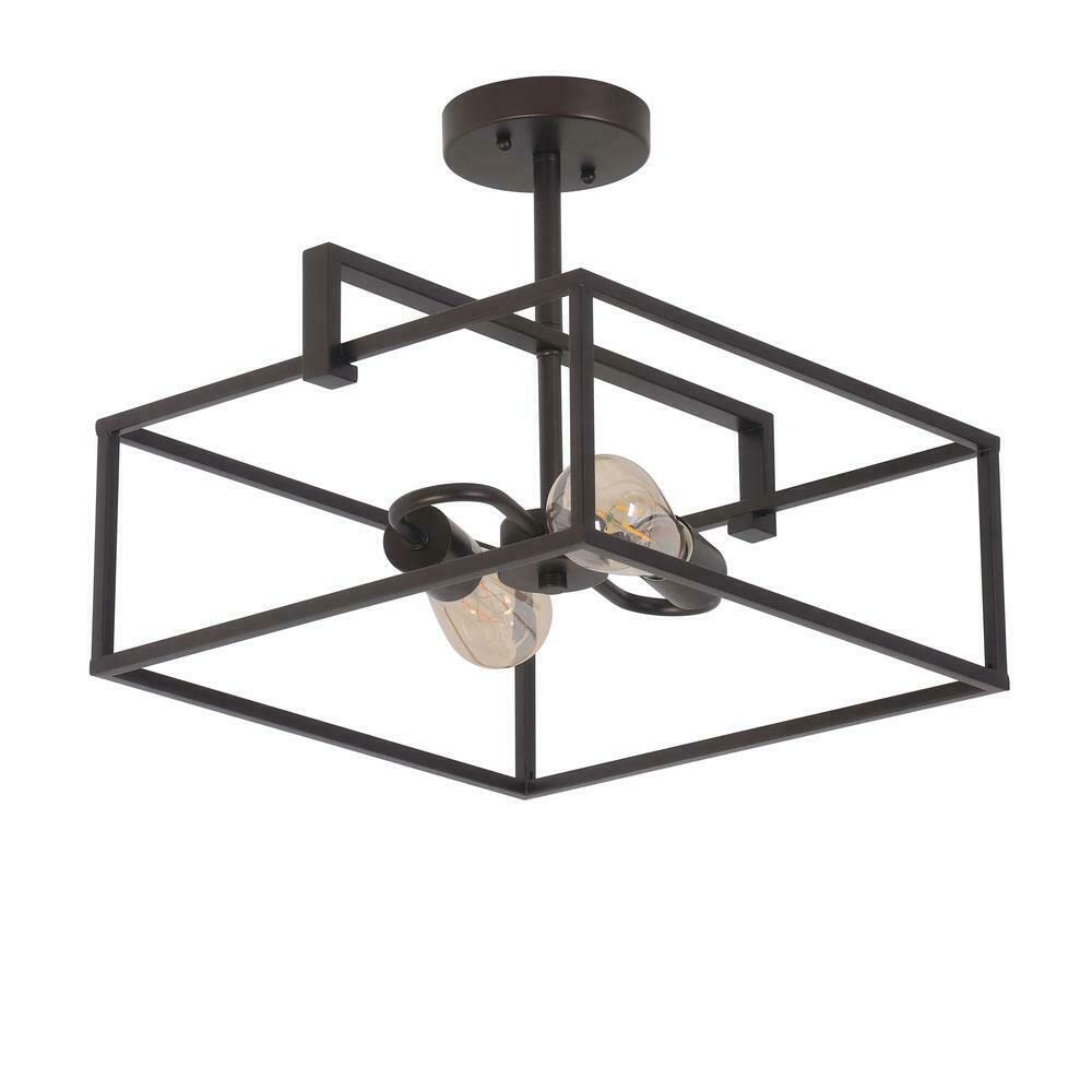 Chloe Lighting Nolan Farmhouse Semi-Flush Ceiling Pendant, 14in Wide, 2 Light, Oil Rubbed Bronze, Glass, Model CH6H410RB14-SF2