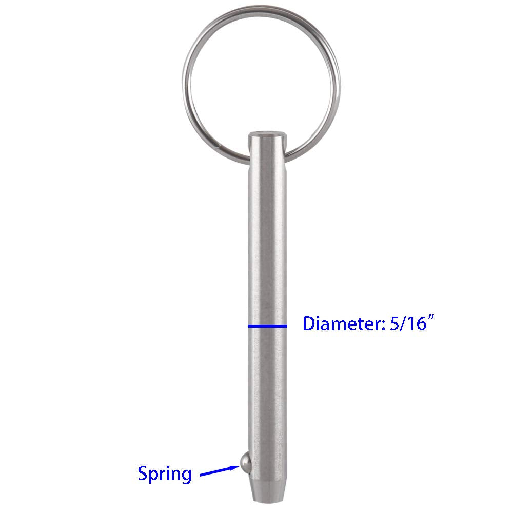 4 Pack Quick Release Pins, Diameter 5/16"(8mm), Usable Length: 2-1/4"(57mm), Full 316 Stainless Steel, Bimini Top Pin, Marine Hardware, All Parts are Made of 316 Stainless Steel