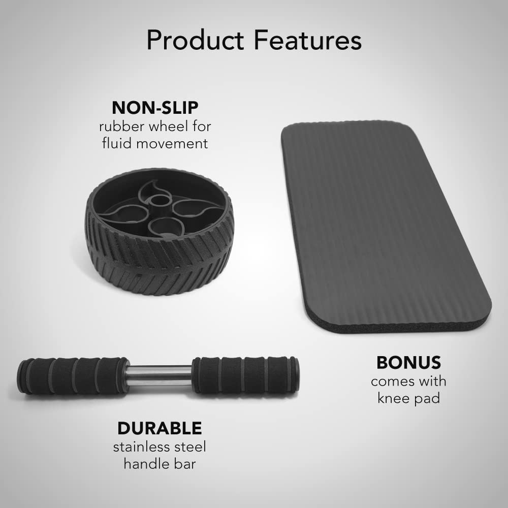 Sports Research Ab Wheel Roller with Knee Pad | Sturdy 3" Wheel for Core Workouts in The Gym or at Home