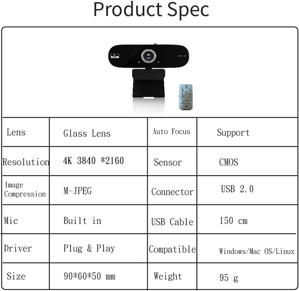 Jinpei (4K) Autofocus Webcam with Privacy Cover