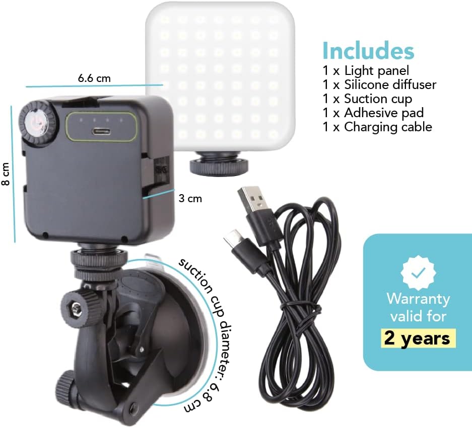 Foto&Tech Dimmable 2100mAH LED Laptop Lighting Kit, Rechargeable Light Panel with Diffuser and Strong Suction Cup