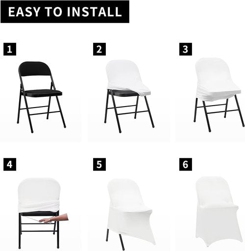 HAINARverS Stretch Spandex Folding Chair Covers - 30 Universal Fitted Protectors for Weddings & Events | White