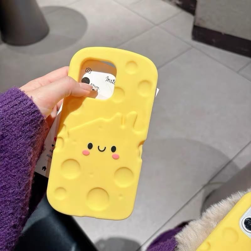 AZIALOWK 3D 17) Soft Silicone Cheese Phone Case for Apple Food Yellow Color Bright Vibrant Cartoon Creative Fun Cute