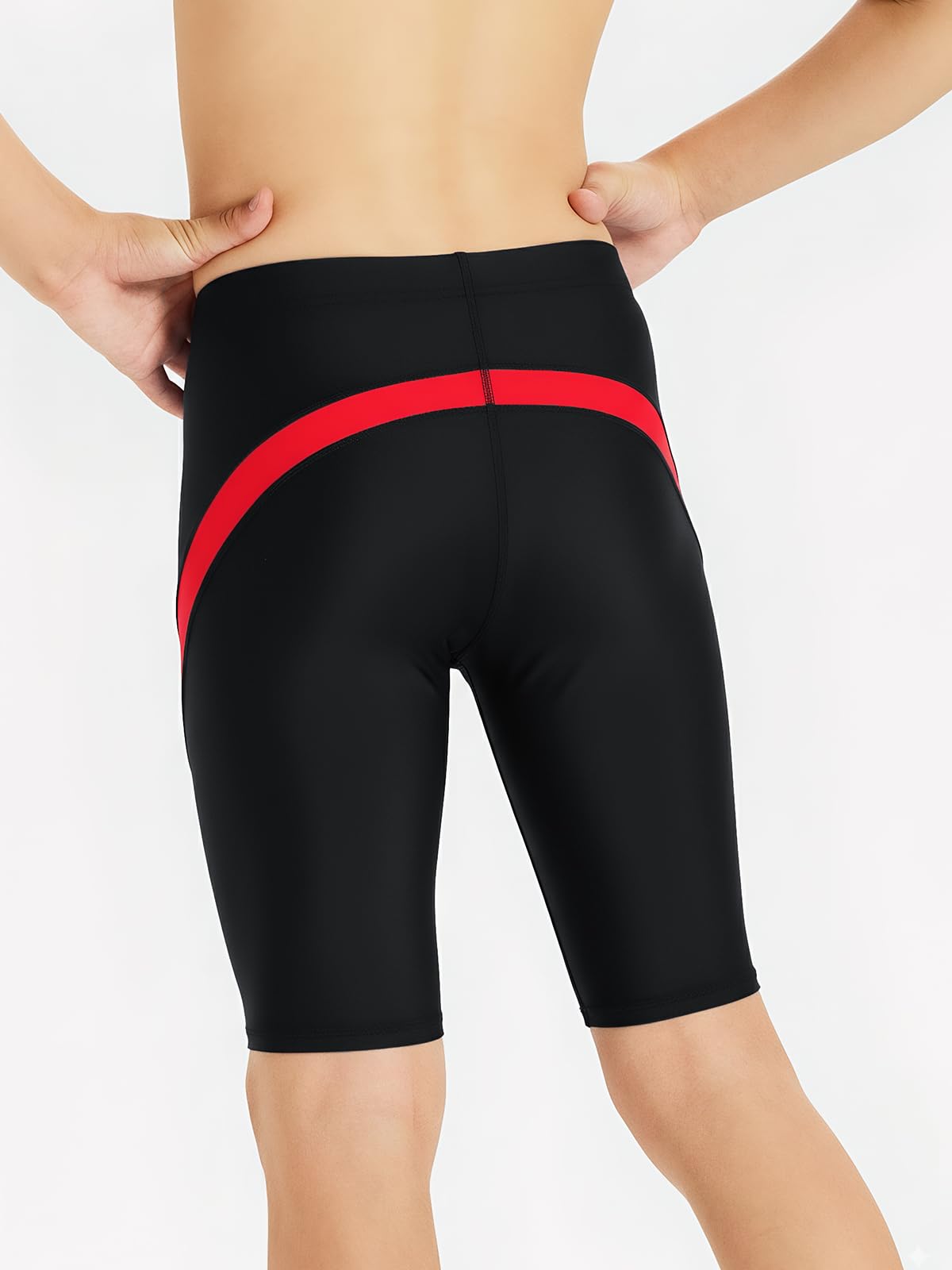 DEVOROPA Boys' Swim Jammers Youth Competitive Swim Team Suit Quick Dry Athletic Swimming Shorts UPF 50+ Black/Red L