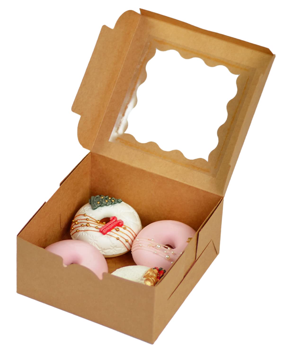 Bakepacker Brown 30-Packs Bakery Boxes with Window 6x6x3 inches Thick & Sturdy Macaroon Pastry Boxes Cookie Boxes for Bakerys
