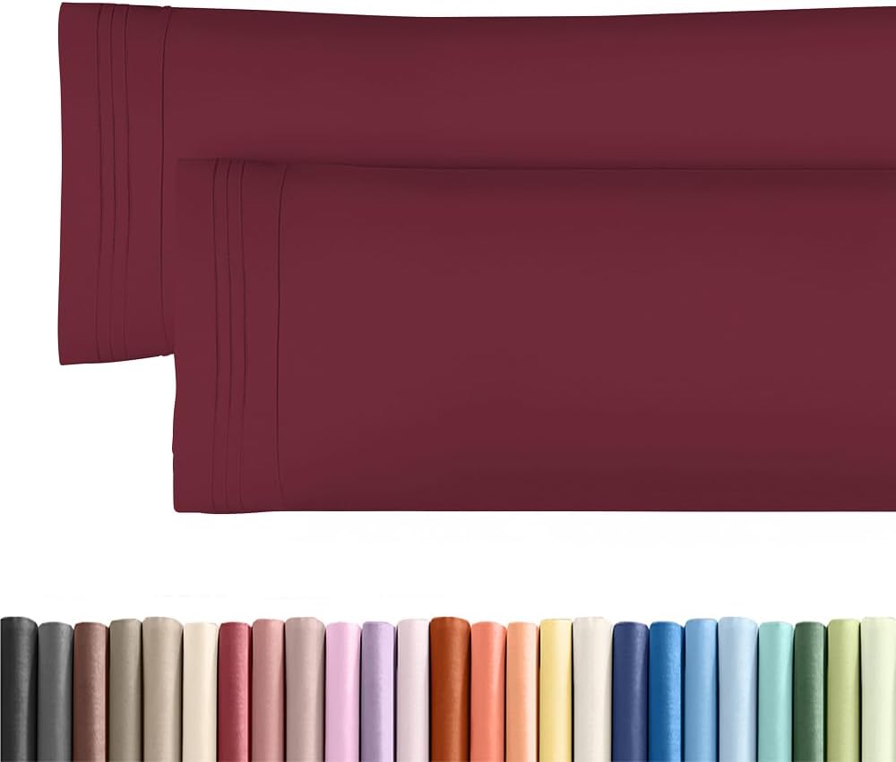Skiennix Body Pillowcases Set of 2 | Soft 20x54 Long Pillow Covers for Side Sleepers - Burgundy, Wrinkle-Free & Machine Washable