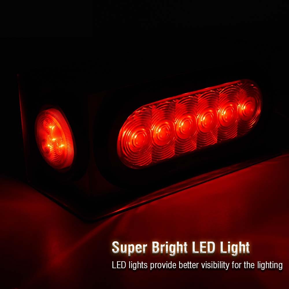 PIT66 Trailer Tail Light Kit - 2 Pack, 6 Inch Oval Red LED & 2 Inch Round Side Marker Lights, Stop and Turn Modes, Red