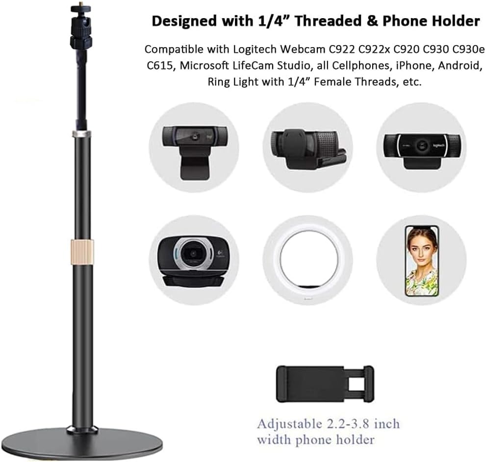Etubby C922 C930e C920S C920 C615, (1/4" Webcam Stand Phone Holder [Extension-Type] Desktop Stand Flexible Gooseneck