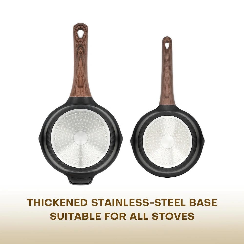 Vinchef New Nonstick Sauce Pot Set with Lids, 3QT Saucepan & 4QT Saucepot,Dishwasher Safe,Induction Compatible, Scratch/Stain Resistant, Stay-Cool Handles, PFAS-Free, Black