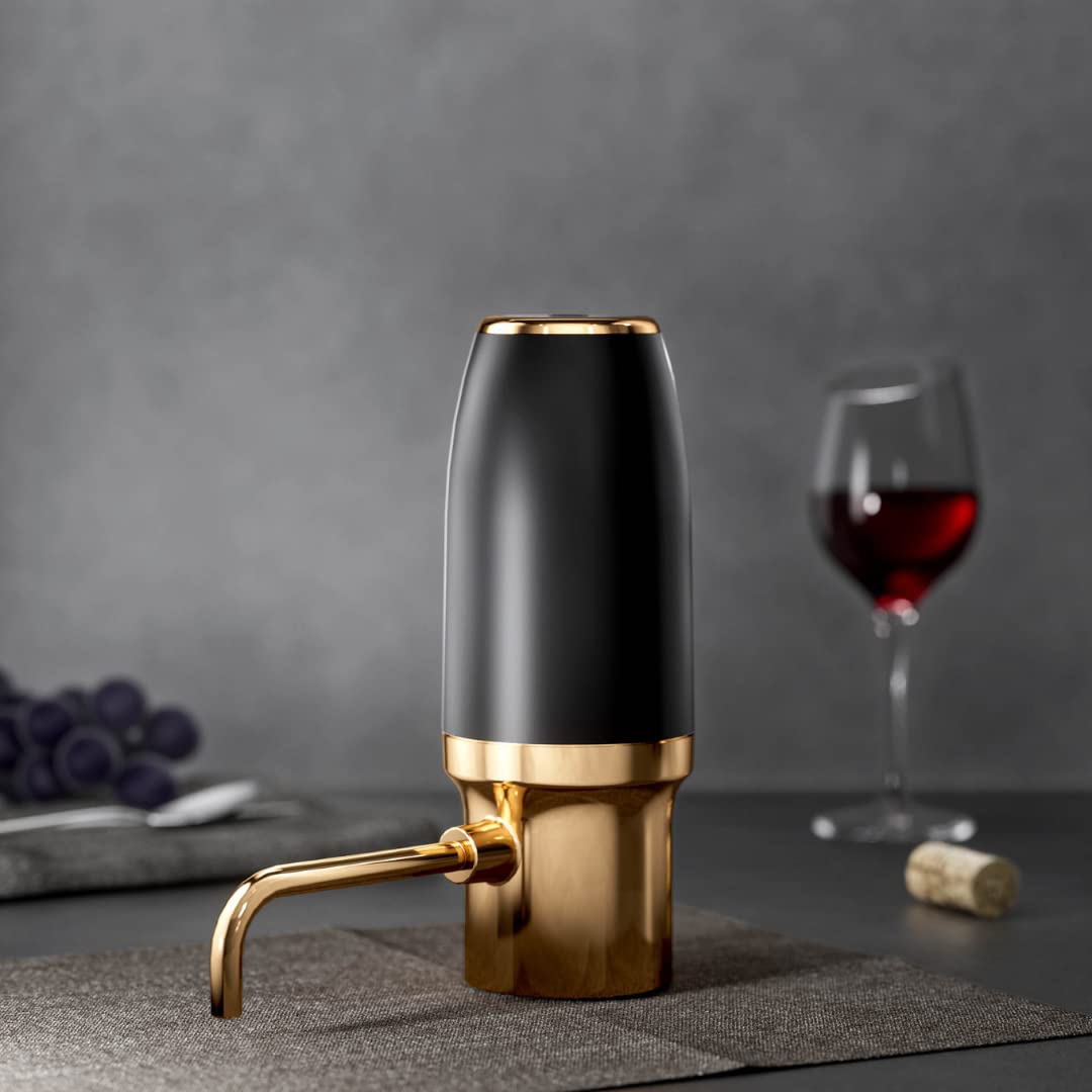 Sip & Shimmer Electric Wine Aerator, Modern Aerator, Electric Wine Dispenser, Black & Gold Wine Pourer, Automatic Wine Pump, Re-chargeable, Wine Gift, Valentines Day Gift for Him