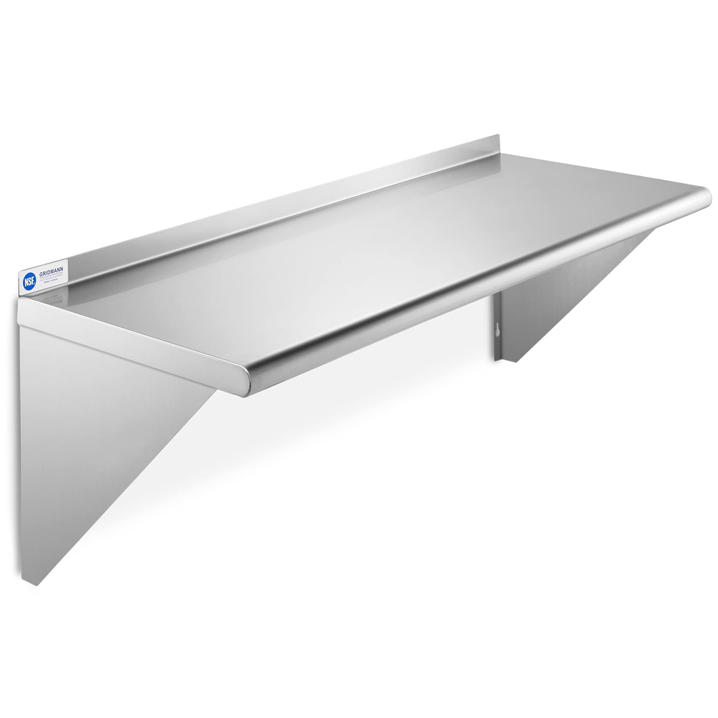 GRIDMANN 18" x 48" Stainless Steel Wall Mount Shelf with Backsplash, Commercial Grade - NSF Certified 18 Gauge Shelving for Restaurant, Kitchen, Utility Room, Garage