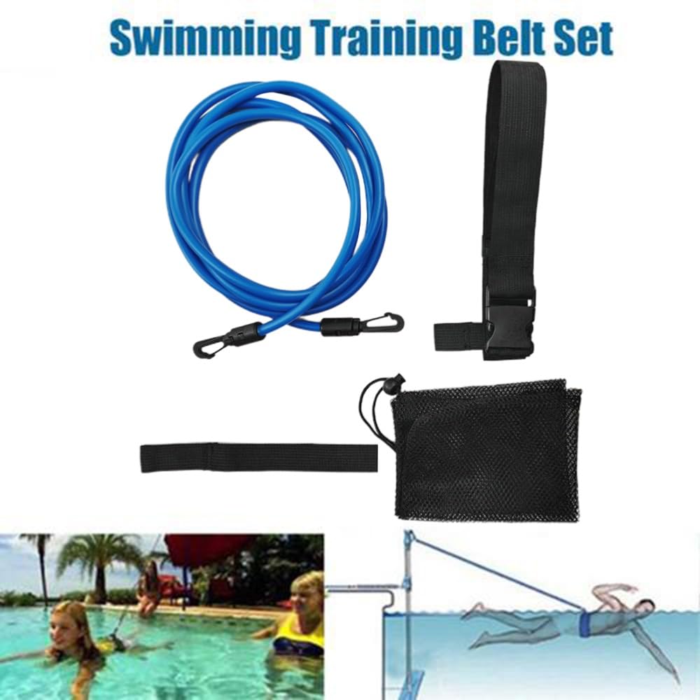 Chiffonade 3 Meter Elastic Swimming Tether Trainer Belt with Bungee Cord Adjustable 55cm-1.05m Waist Belt for Stationary Swim Training for Adult