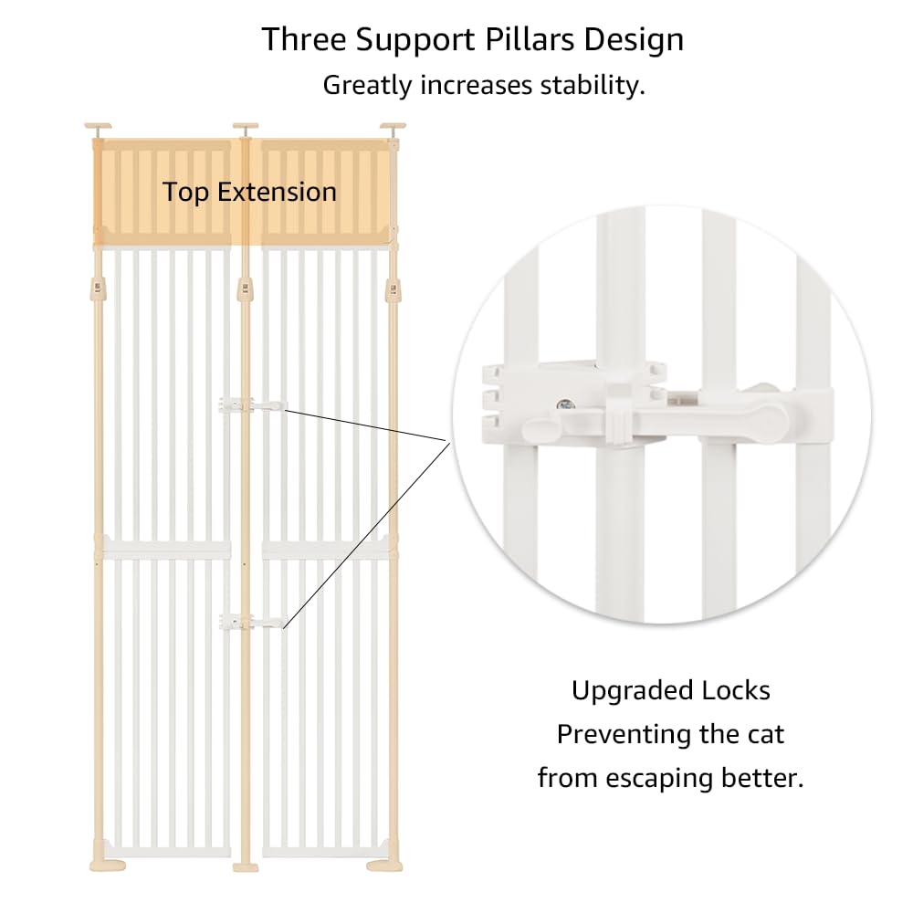 unipaws 86" High Extra Tall Cat Gate, Auto Closing and No Drilling Safety Gate for Doorway Hallway Stairs, Cat Dog Proof, Fit for 35"-38" Wide Opening, Indoor Use, White