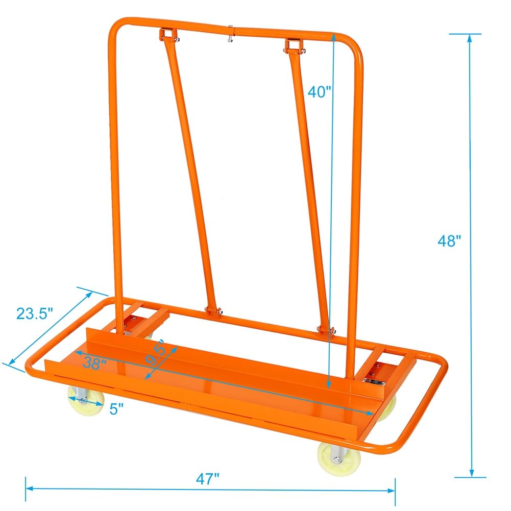 SLifet Drywall Cart, 1600 Lbs/1800 Lbs Load Capacity Drywall Cart Dolly, Drywall Sheet Cart with 5" Casters with Brake, Heavy-Duty Panel Service Cart, for Handling Wall Panel 1600 Pounds
