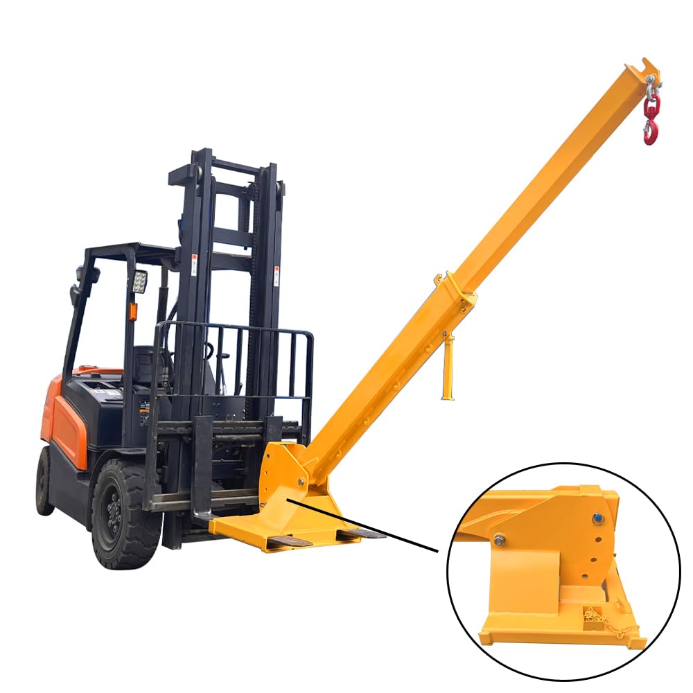 EQCOTWEA Adjustable Forklift Jib Boom Crane, 84-144inches Telescopic Boom Mobile Lifting Attachment, 0-75° Adjustable Tilt, 3T/6600LB Capacity, Forklift Extension Towing Handling Equipment