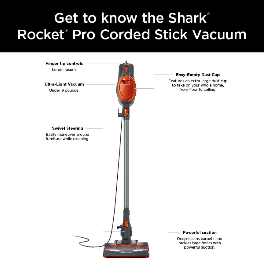 Shark HV302 Rocket Pet Corded Stick Vacuum - Lightweight, Swivel Steering for Carpets & Hard Floors | Includes Hand Vacuum & Tools