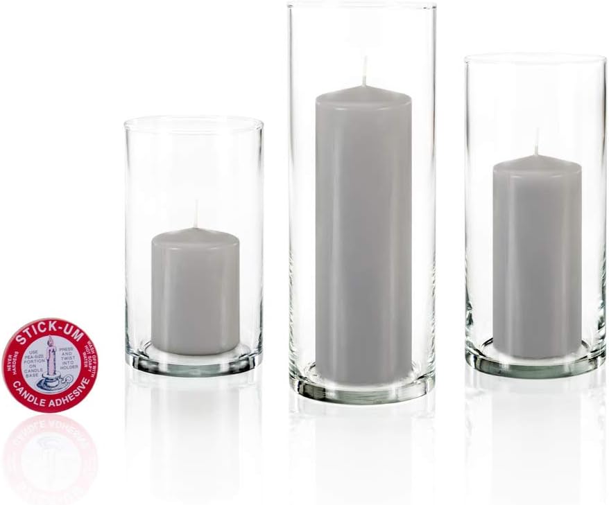 yummi Set of 36 Slim Pillars and Cylinder Vases - Light Gray