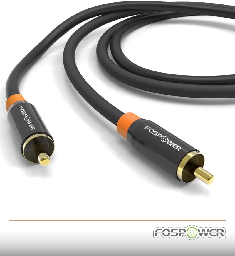 [24K 6ft FosPower Digital Audio Coaxial Cable Gold Plated Connectors] Premium S/PDIF RCA Male to RCA Male for Home