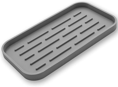 MicoYang Silicone Kitchen Sink Organizer Tray - Eco-Friendly Sponge Holder for Kitchen & Bathroom (Grey, 10"×5.3")