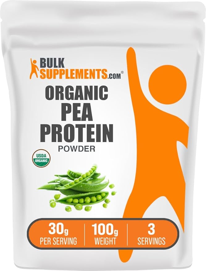 BulkSupplements.com Organic Pea Protein Powder - Plant Based & Vegan Protein Powder - Unflavored & Gluten Free, 30g per Serving, 100g (3.5 oz) (Pack of 1)