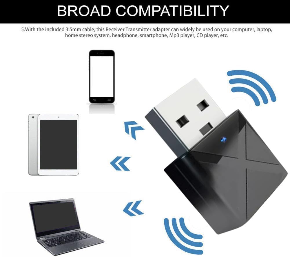 generic 2-in-1 Bluetooth Adapter, Support TV Speaker Earphone Mini Car Music Computer, Wireless Audio Music Stereo