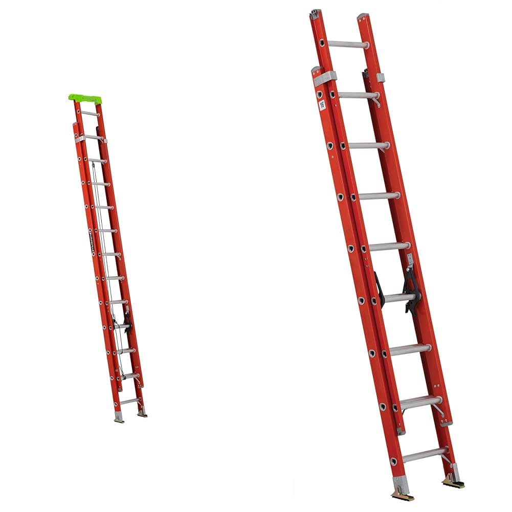 Louisville Ladder 24-Foot Fiberglass Extension Ladder, 300-Pound Capacity, L-3022-24PT, Red & FE3216 Fiberglass Extension Ladder 300-Pound Capacity, 16-Foot, Type IA, Orange