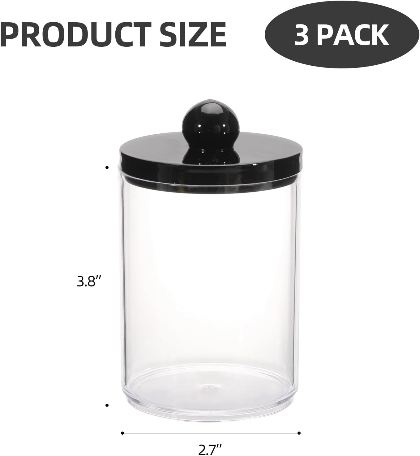 Tbestmax Qtip Holder - 10oz Plastic Apothecary Jar with Black Lid for Cotton Swabs & Pads | Black