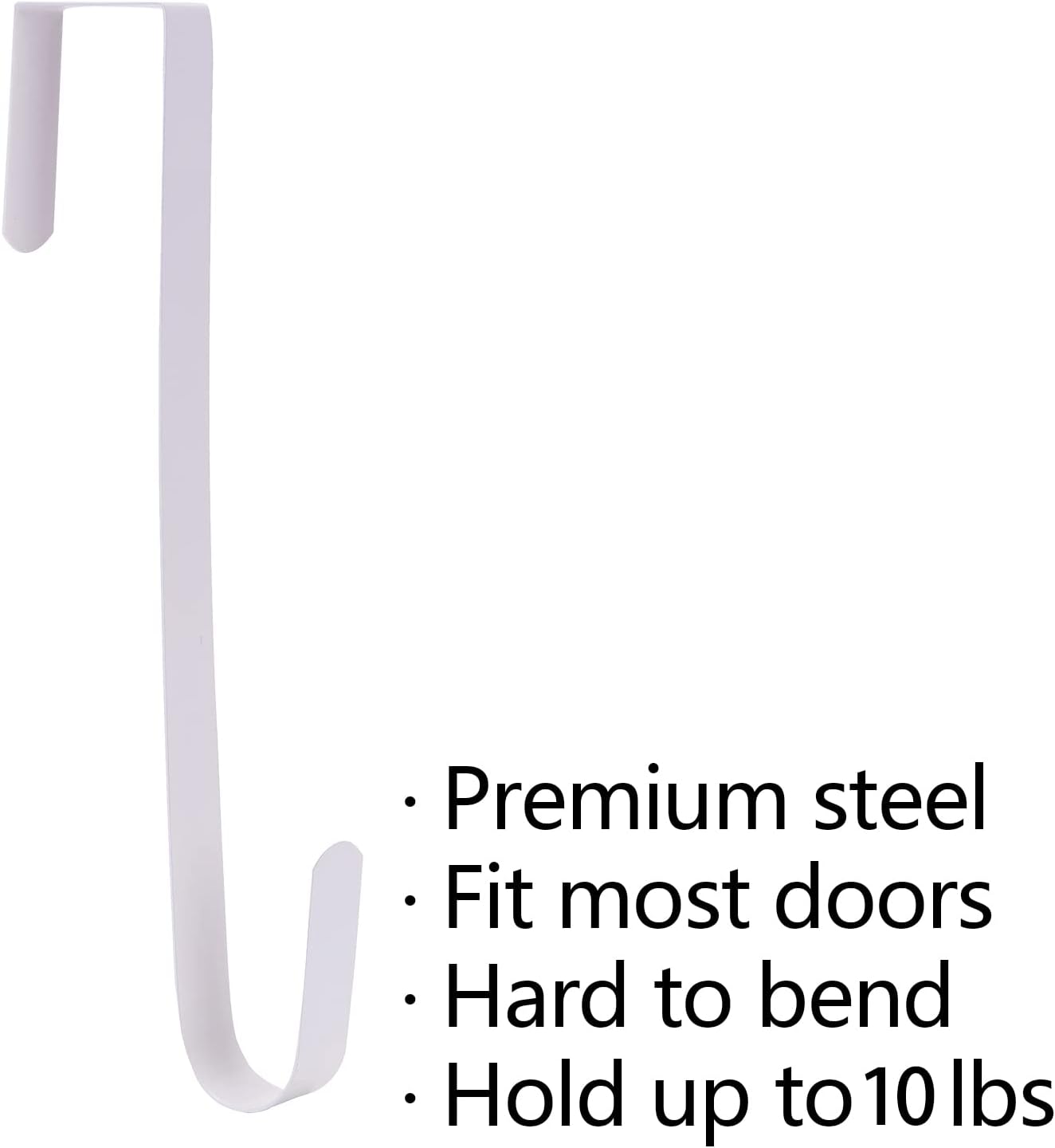 Wreath Hanger - Durable Steel Over The Door Hook for Front Door | White Finish, 4