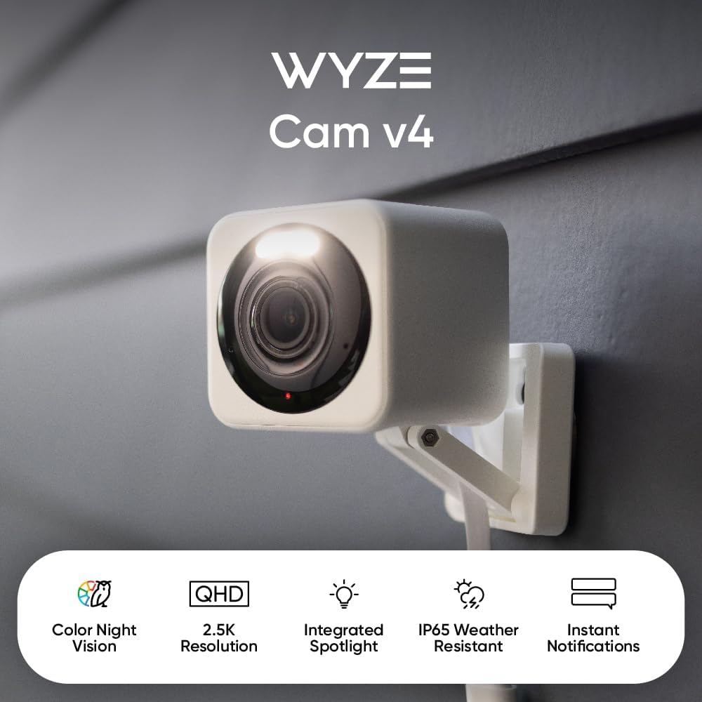 WYZE v4 2.5K Cam (Latest Model), AI Security Camera, Indoor/Outdoor Cameras for Home Security, Baby Monitor & Pet