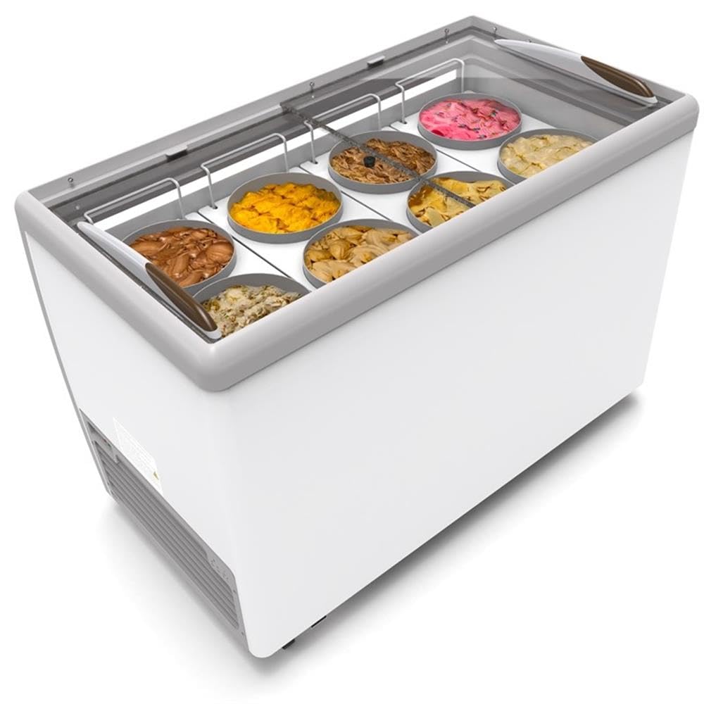 Koolmore 49 inch Commercial Ice Cream Dipping Cabinet Display Case, 8 Large Displayed Tubs, 6 Storing Tube, Sliding Glass Door, Rolling Wheels and Lockable Breaks [13 Cu. Ft.] (KM-ICD-49SD) White