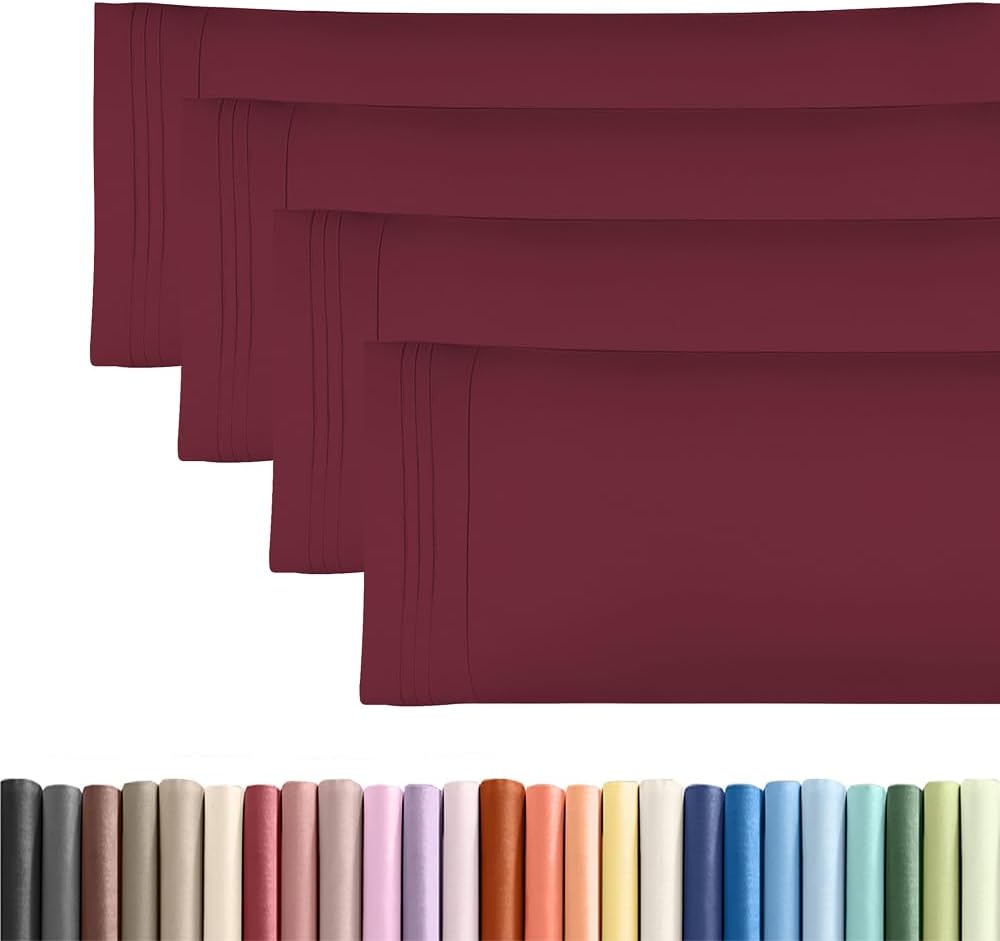 Skiennix Body Pillowcases Set of 4 | Soft 20x54 Long Pillow Covers for Comfortable Sleep - Burgundy