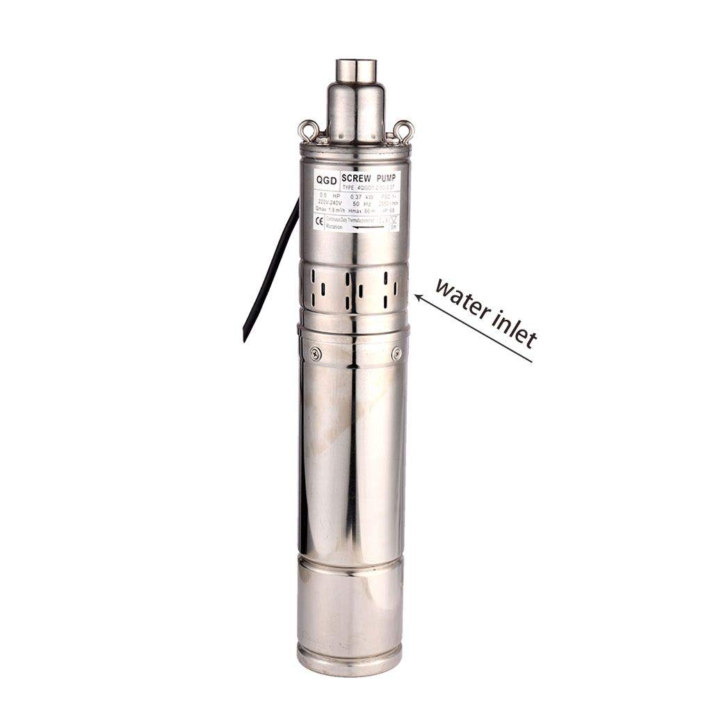 SHYLIYU 1/2HP Stainless Steel 4" OD Pipe Submersible Bore Pump 1inch Outlet Water Pump 86M Head Deep Well Pump Screw Submersible Water Pump for Industrial and Home Use, 220V/50Hz