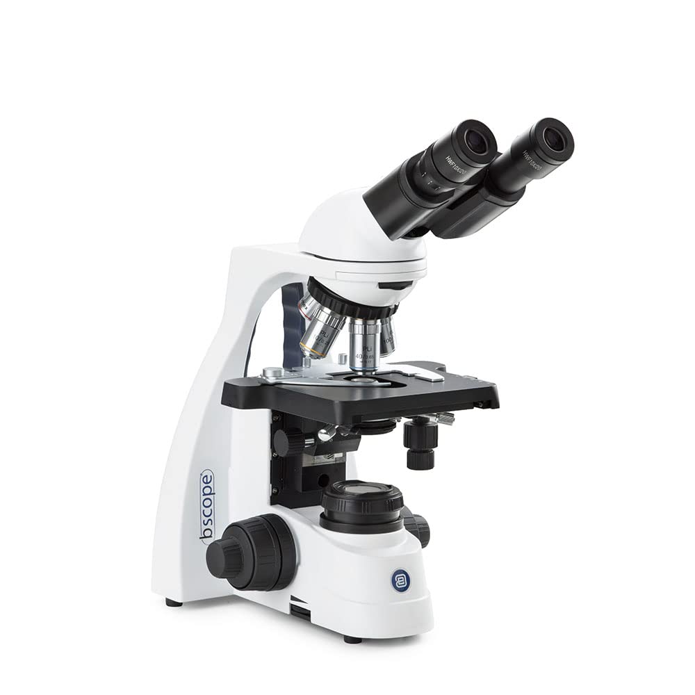 bScope Binocular Compound Microscope, HWF 10x/20mm Eyepieces and Quintuple Nosepiece with Plan PLI 4/10/S40/S100x Oil Infinity Corrected iOS Objectives Globe Scientific | Euromex