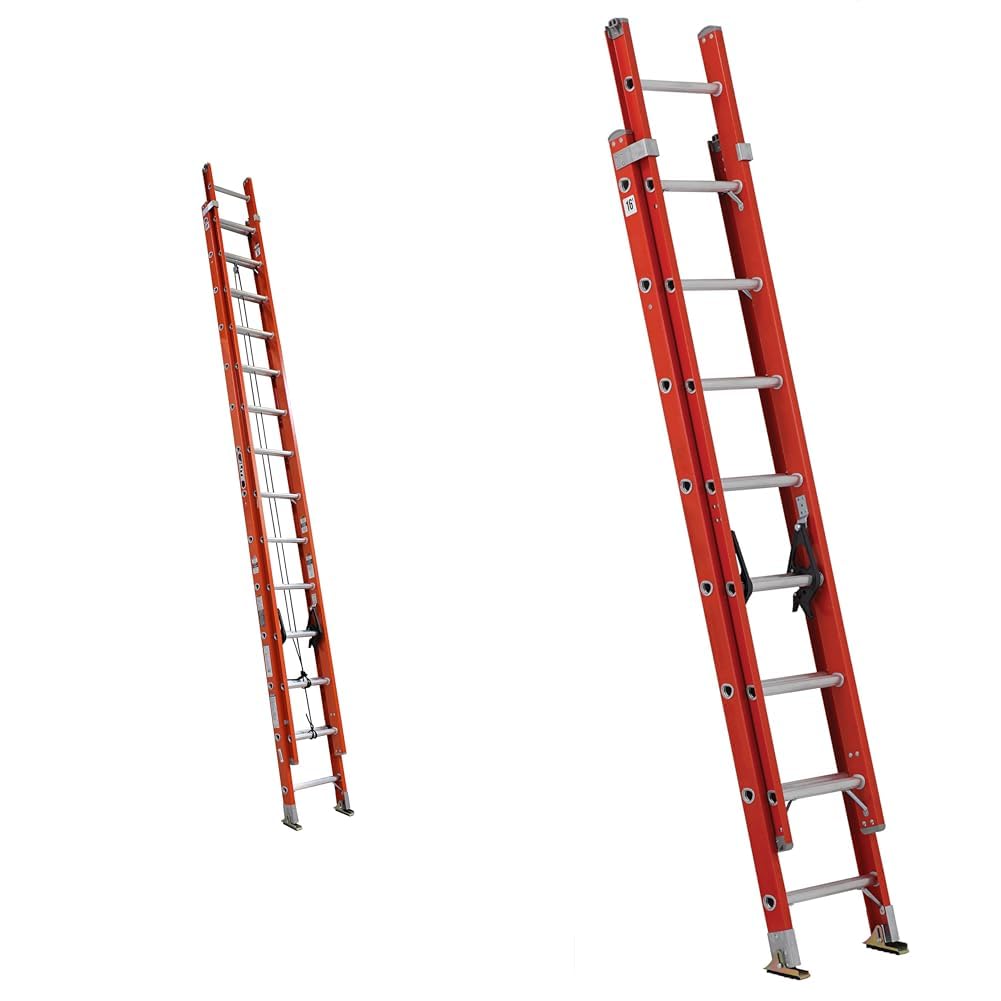 LITE 24-Foot 300-Pound Fiberglass Extension Ladder Bundle with 16-Foot 300-Pound Louisville Orange Extension Ladder