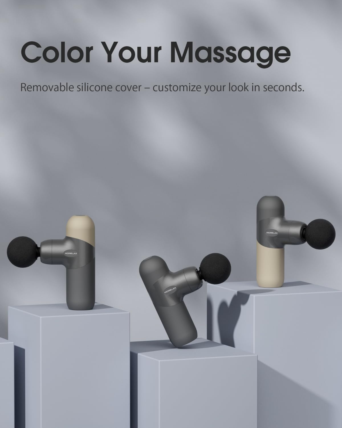 Morelax Mini Massage Gun Deep Tissue, Portable Percussion Muscle Massager for Whole Body Pain Relief, Electric Handheld Sport Massager with 6 Massage Heads 4 Speed, Best Gift (Silver Beige)
