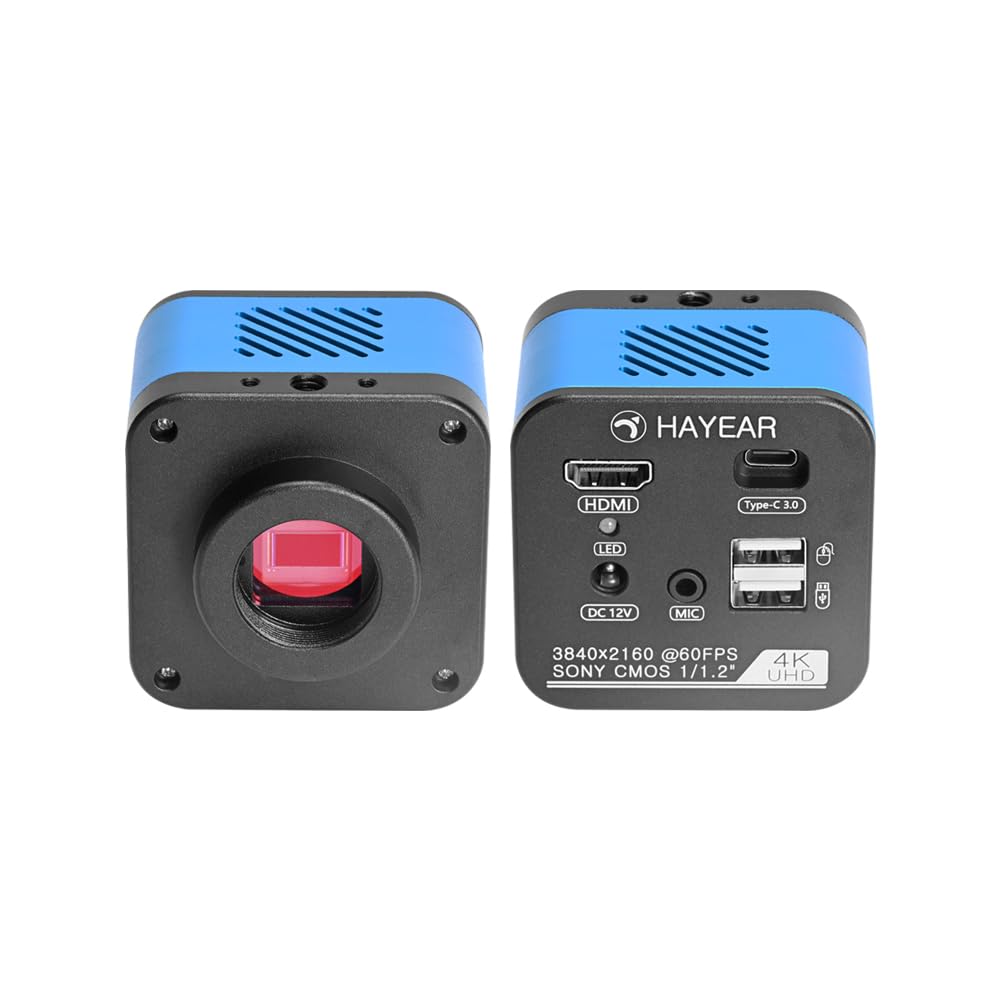HAYEAR 4K Microscope Camera 1/1.2' Sensor High Speed 60fps HDMI USB Video Camera with Calibration for Lab, PCB Repair, Stereo Microscope