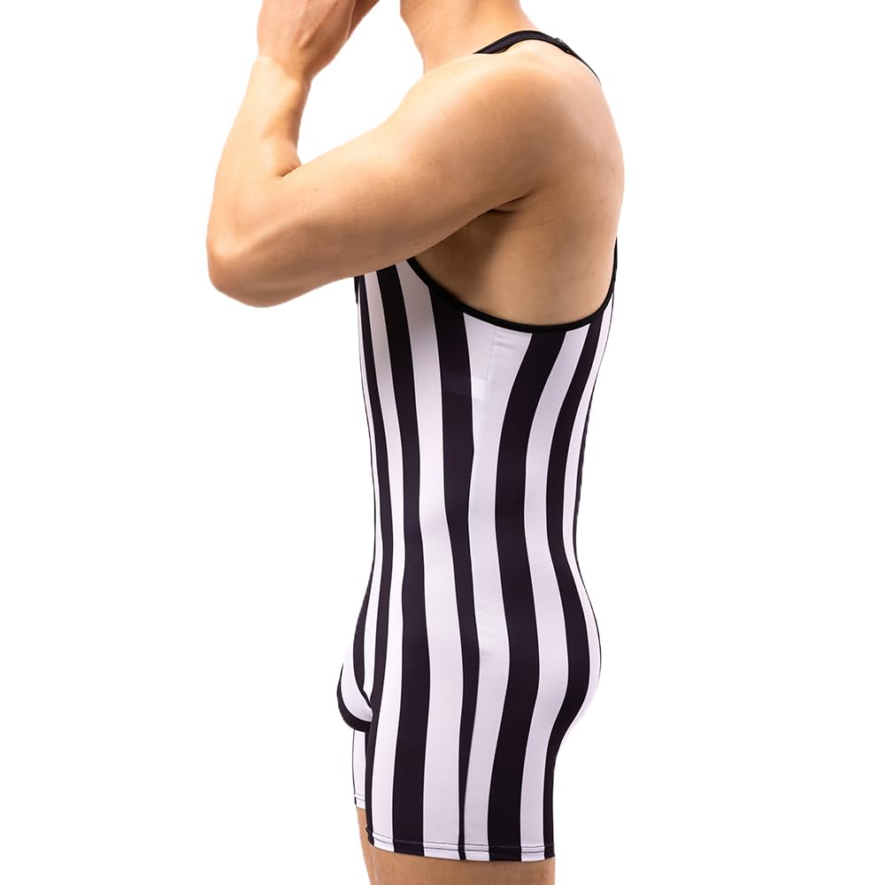 WMIERFI Men Striped Bodysuit Wrestling Singlet Seamless Active Jumpsuit One Piece Base Layers Athletic Supporters Leotard