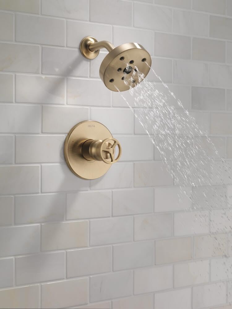 Delta Faucet Trinsic 14 Series Gold Shower Faucet with H2Okinetic Shower Head, Shower Faucet Set, Shower Trim Kit, Brushed Gold Shower Fixtures, Champagne Bronze T14258-CZ (Valve Not Included)