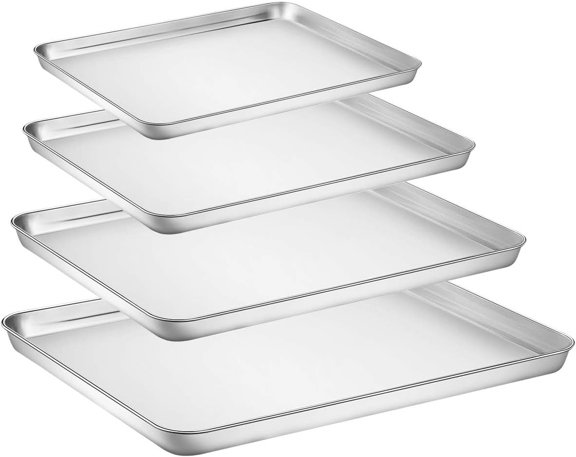 Yododo Stainless Steel Baking Sheet Set - Non-Toxic & Easy Clean | 4-Piece Cookie Tray Set (16", 12", 10", 9")