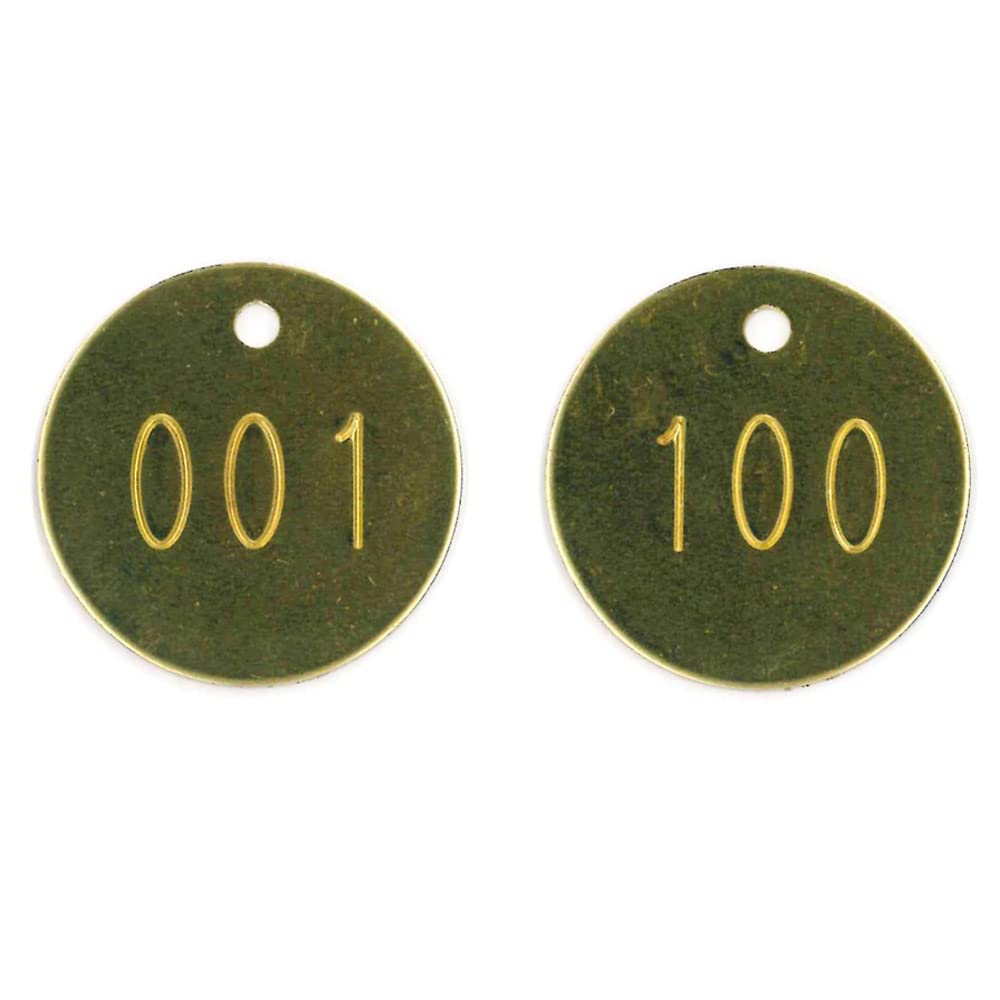 Brass Tags, Numbered 001-100, 1.25" Round