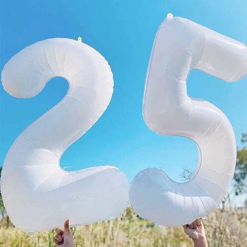GOER Jumbo 25 Balloons - 42 Inch Foil Helium Balloons for 25th Birthday Party Decorations | White