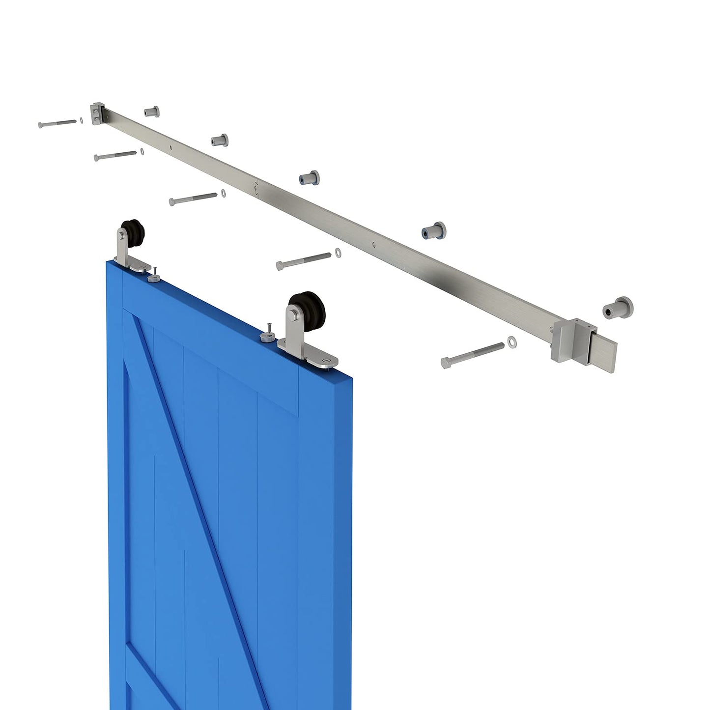 JUBEST Brushed Nickel Sliding Barn Door Hardware Kit Single Door Flat Track Kit Top Mounted Roller 6.6FT