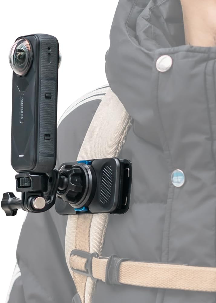 Rugvis 360 Backpack Insta360 X5/X4/X3 Rotation Magnetic Clip Mount, Quick Release Shoulder Strap Clip Holder Compatible