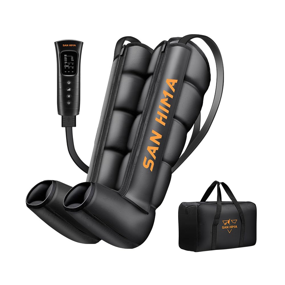 SAN HIMA Air Compression Leg Massager - Sequential Full Leg Compression Boots for Circulation & Pain Relief | 6 Modes 6 Intensity Recovery Boots for Athletes - Feet, Calves & Thighs (Large)