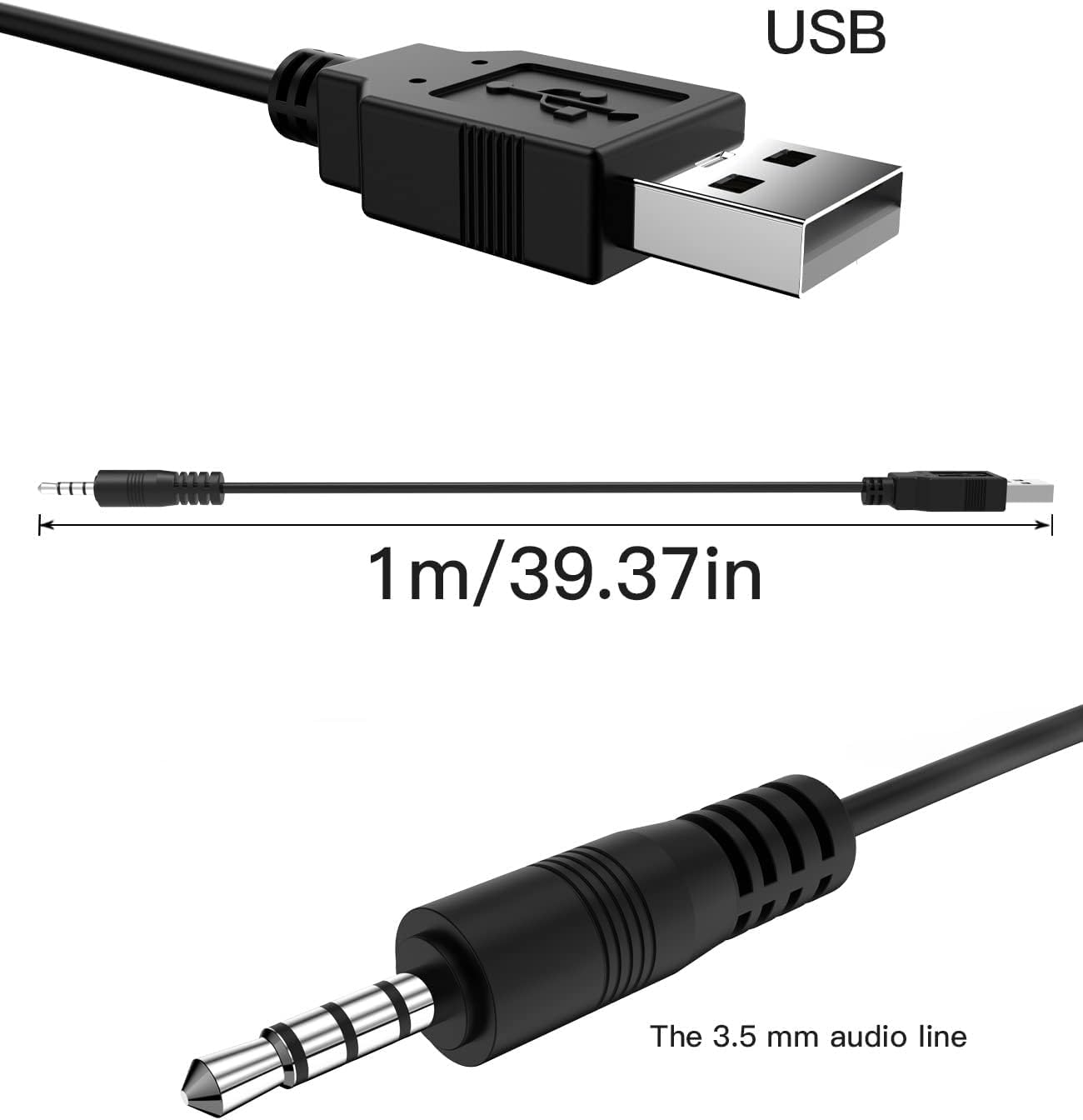 Luventg 3.5mm 3.3 MP3, USB Charger Cable - ft, Male AUX Audio Jack to USB Male Charge Adapter, Compatible