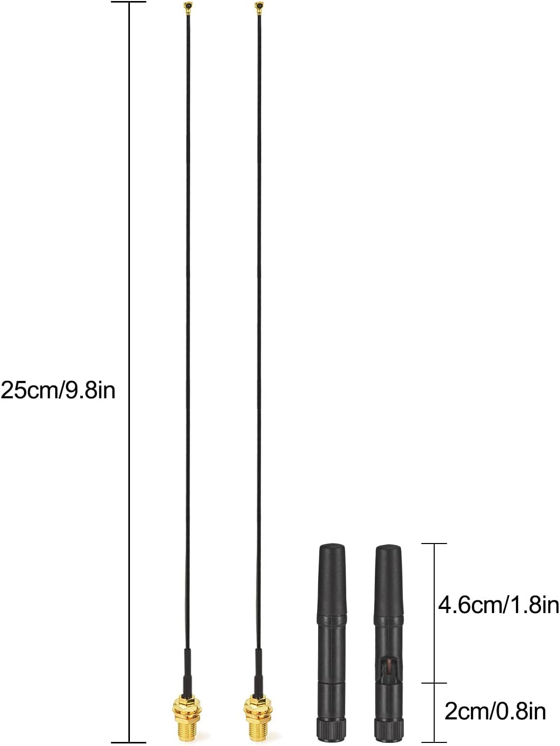 Eightwood 2.4GHz 5GHz 9.8in M.2 Dual Band Small WiFi Antenna RP-SMA Male Antenna with RP-SMA Female Cable for NGFF