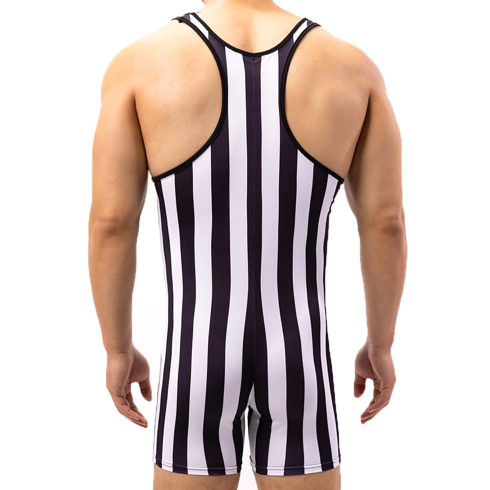 WMIERFI Men Striped Bodysuit Wrestling Singlet Seamless Active Jumpsuit One Piece Base Layers Athletic Supporters Leotard